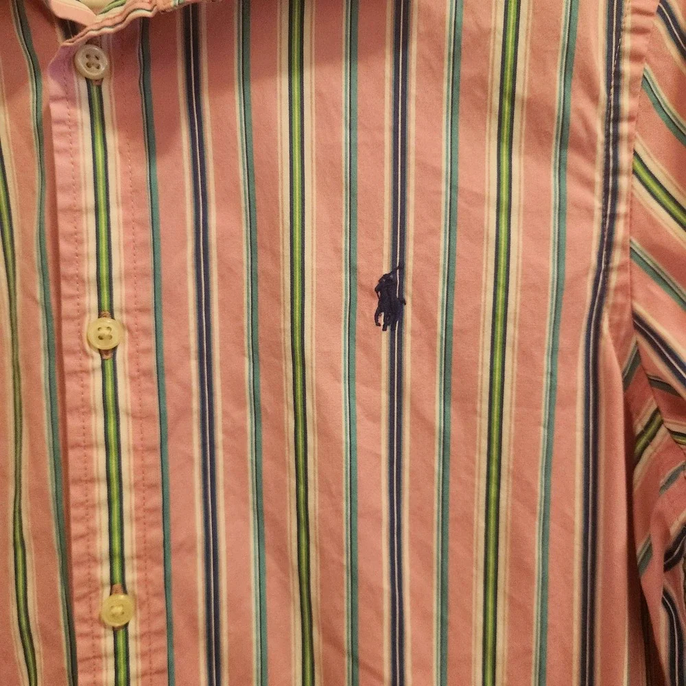 Ralph Lauren Boys XL 18-20 Pink Blue Green Striped Button Down Shirt Cotton